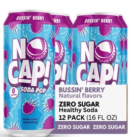 No Cap! Healthy Soda Drinks For Kids, Teenagers & Adults, Zero Sugar, Zero Calorie, Natural Flavors, Caffeine Free, 16 Oz Cans, (12 Pack) Bussin' Berry