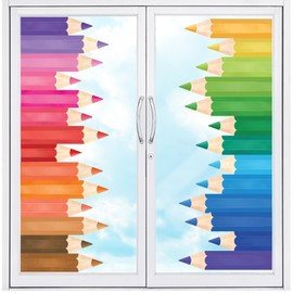 DECOWALL CDS9-9005 27pcs Color Pencil Window Clings Stickers Colorful Rainbow Reuseble Waterproof for Glass Decals Kids School Classroom Nursery Bathroom Home décor - Double Sided Print