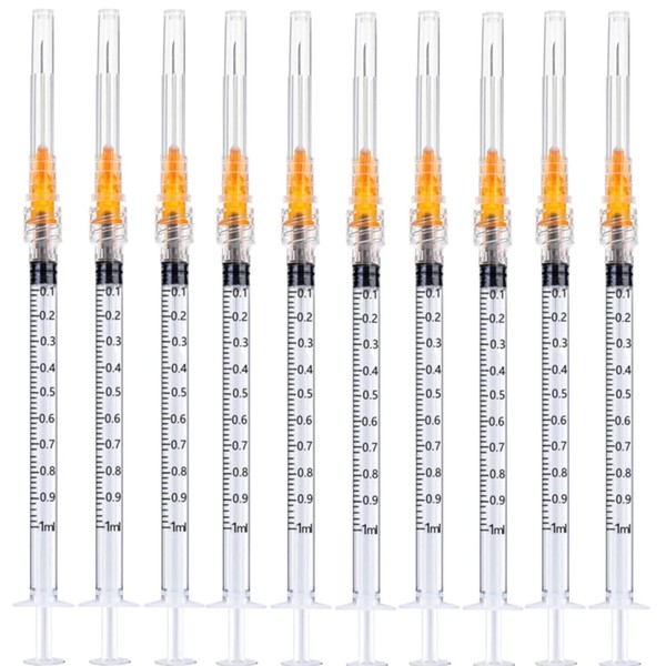 25Pack 1ml/cc Disposable Sterile Syringes with 25Ga, Plastic Measurement Syringe