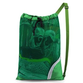 BeeGreen Green Drawstring Bag Mesh Swim Bag Large Beach Bag Pool Bag W 17.7" X L 25.5" Swimmer Gifts Swimming Equipment Gear Gym Sport Net Bag Backpack Foldable Washable