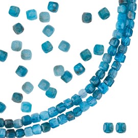 GOMAKERER About 182 Pcs Cube Stone Beads, 2mm Natural Faceted Apatite Bead Square Gemstone Crystal Stone Loose Beads for Jewelry Making Crafting, Hole: 0.6mm
