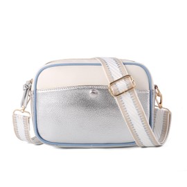 KUNGFUMA Mini Crossbody Bags for Women Trendy Vegan Leather Purses Small Shoulder Handbags with Adjustable Wide Strap, Silvery-b