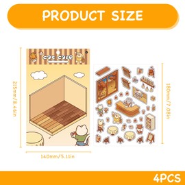 Thoquene 4 Sets 3D Vinyl Sticker Scene Set for Relief Stress, with Tweezers