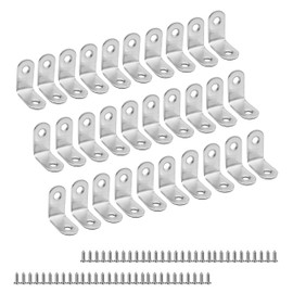 Stainless Steel Angle Brackets - 30x30mm L Brackets for Wood with 60 Screws - 30pcs Corner Brackets for Furniture & Shelves - Strong & Durable L Shaped Bracket for Window, Chair & Table