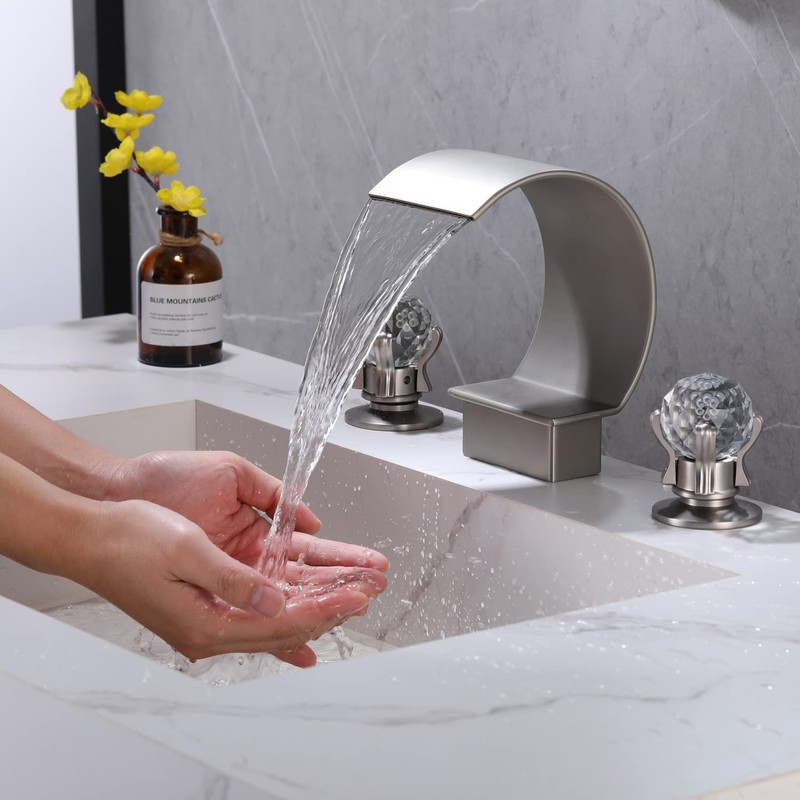 BANGPU Bathroom Sink Faucet 3 Hole Widespread Waterfall Bathroom Faucets
