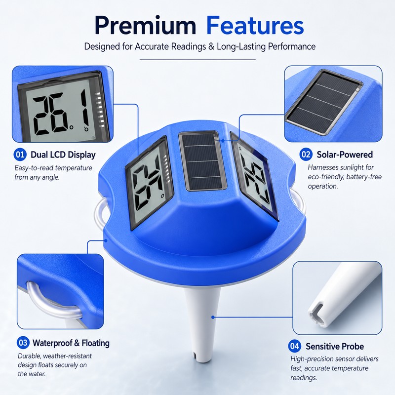 Solar Floating Pool Thermometer for Spas & Ponds – Dual