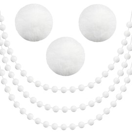 3 Pack Pom Pom Garland Colorful Felt Ball Garland Decorations, 6.5 Feet Long with 30 Balls Banner Hanging Supplies for Christmas, Birthday, Parties (White)