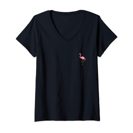 Womens Flamingo Pocket Shirt Pink Flamingo Logo V-Neck T-Shirt