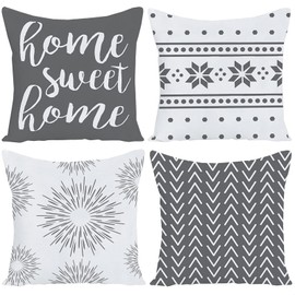 GUHOO Pack of 4 Home Sweet Home Decorative Throw Pillow Covers Modern Cotton Linen Pillow Cases Cushion for Couch Sofa Bed Car Living Room Home Decor (Gray,18x18 Inch,Set of 4)