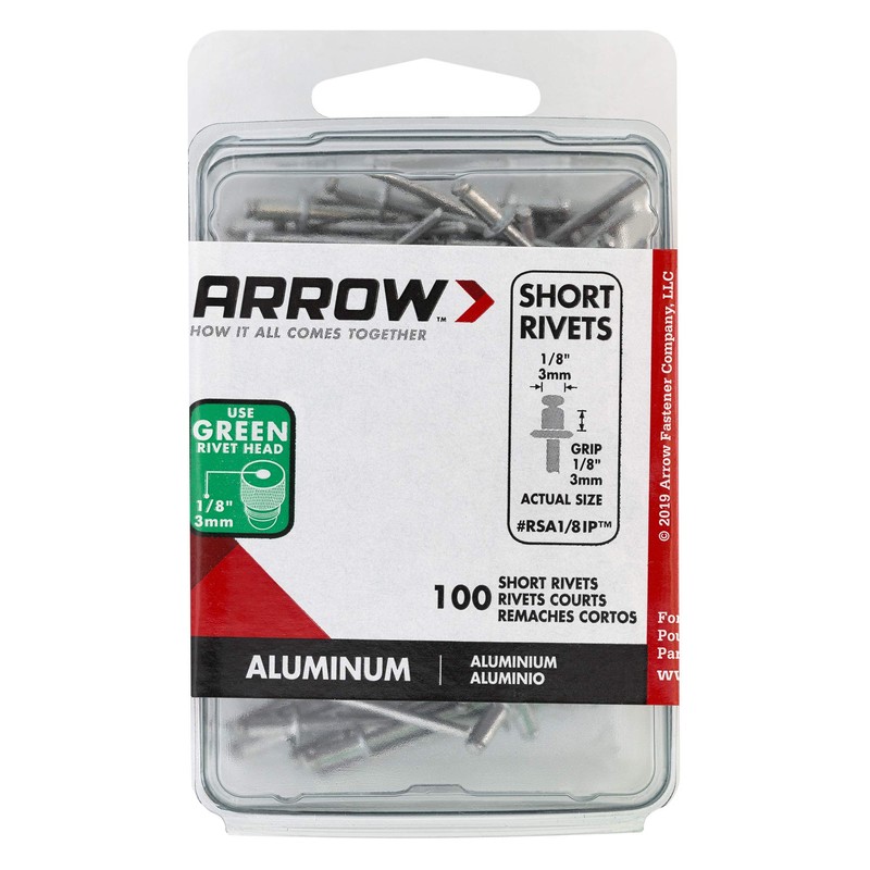 Arrow RSA1/8IP Short Aluminum 1/8-Inch Pop Rivets for Metal, Fabric,