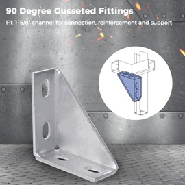 8Pcs 90 Degree Gusseted Fittings, Carbon Steel Q235 4 Hole Right Angle Connector Brackets for 1-5/8" Channel, 4" x 4" x 1-1.5" Gusset Corner Brace Fasteners for Unistrut Channels