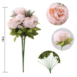 Flojery Silk Peony Bouquet Vintage Artificial Peonies Flower for Home Wedding Party Decor (1pcs, Peach Pink)