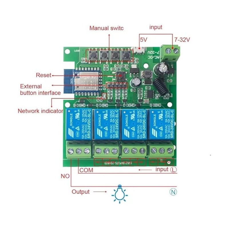 Tuya 4CH Smart Life WiFi Momentary Inching Relay Self-Locking Switch