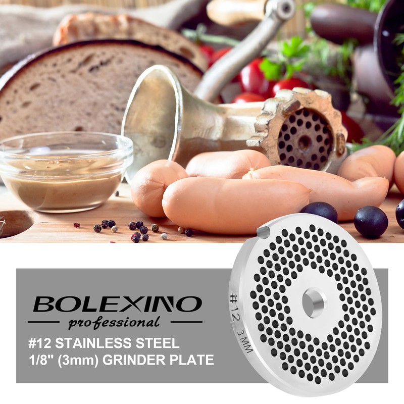 BOLEXINO #12 Stainless Steel 1/8" Meat Grinder Plate, Heavy Duty