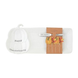 Mud Pie Pumpkin Hostess Set PLATTERS, tray 6 1/4" x 15" | spreader 5 1/2" | toothpick 3", WHITE