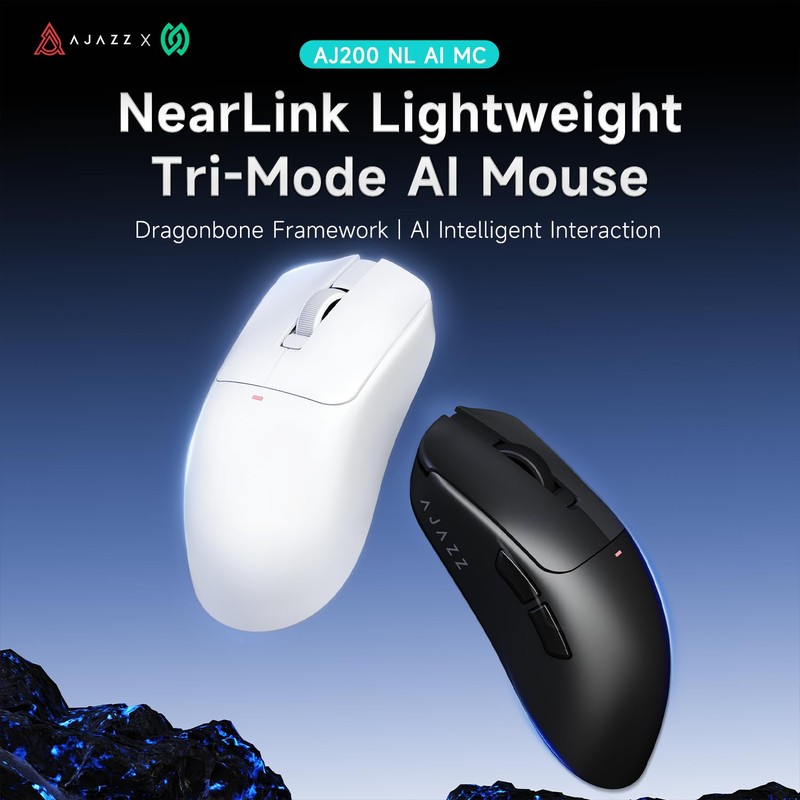 AJ200NLMC AI Gaming Mouse,61g Lightweight Tri-Mode Wireless Mouse with NearLink