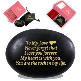 CJIAWYS Anniversary Couple Gifts for Him Her Boyfriend Girlfriend Husband Wife, Unique Engraved Rock Gifts with Romantic Words