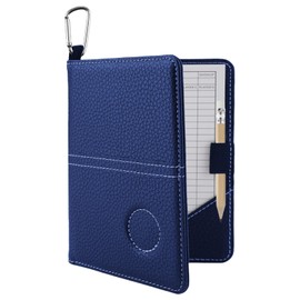 AHRLIC Leather Golf Scorecard Holder Set, Waterproof Golf Card Holder with Pencil and 2 Scorecards, Portable Foldable Design, Ideal Golf Scorecard Pocket Notebook for Men & Women, Blue