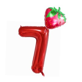40inch Red Strawberry Number 7 balloons, Giant Big Foil Mylar Helium Numbers Balloons 7, Strawberry Themed Birthday Party Supplies Balloons,Fruit Birthday Party Decorations (7)