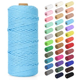 Natural Cotton Macrame Rope - 2mm x 220Yards (656Feet), 2 Strands Twisted Macrame Cotton Cord for Wall Hanging, Plant Hangers, Crafts, Gift Wrapping and Wedding Decorations, Sky Blue