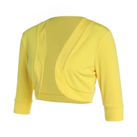 Womens 3/4 Sleeve Cropped Bolero Open Front Short Shrugs for Dresses Coat Solid Color Short Sweater Jackets, A-Yellow