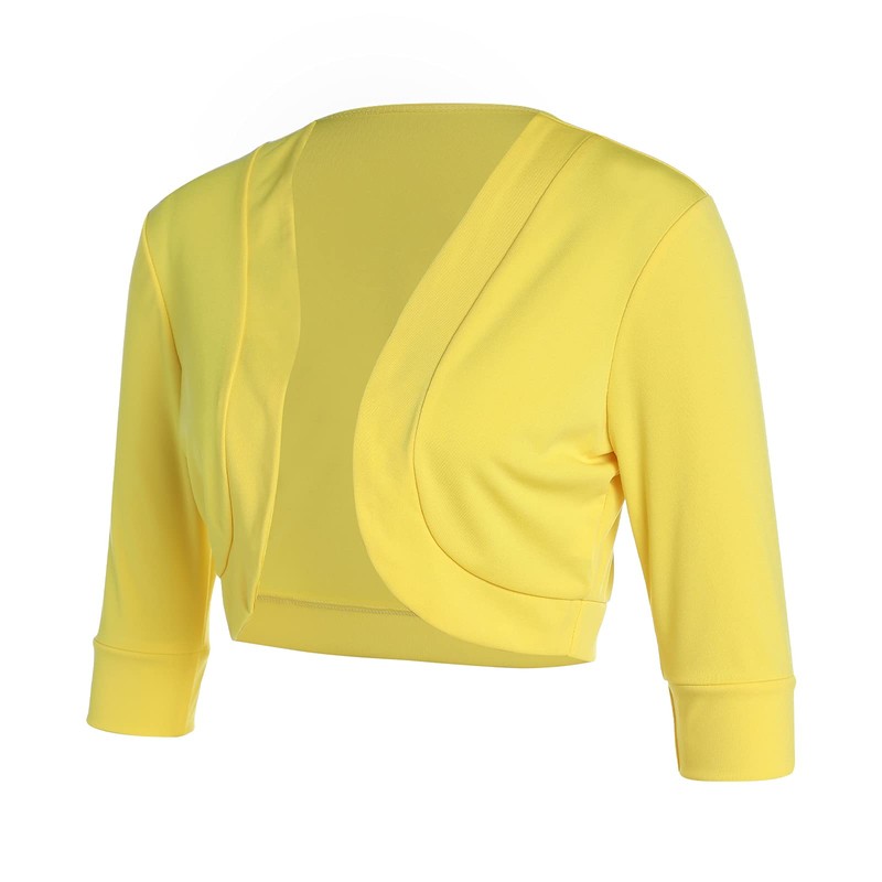 Womens 3/4 Sleeve Cropped Bolero Open Front Short Shrugs for