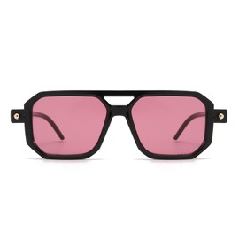 LJCZKA Retro 70s Square Sunglasses for Men and Women, Classic Aviator Glasses, Flat Square with Double Bridge, UV400 Protection, black red