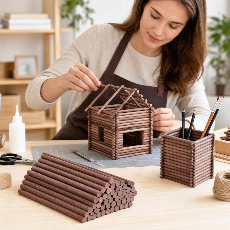 24 Pcs Wooden Dowels for Crafts, 10 mm Walnut Wooden