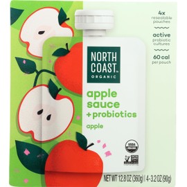 North Coast Organic Apple Sauce + Probiotics, Non GMO, 12.8 Ounces (Pack Of 6)
