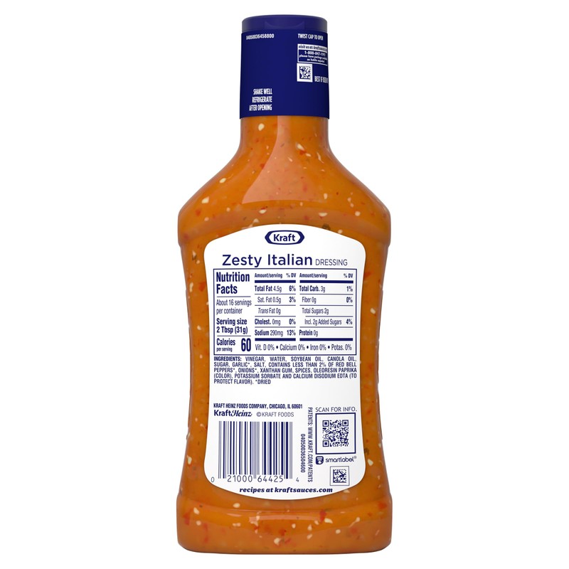 Kraft Zesty Italian Salad Dressing, 16 fl oz Bottle