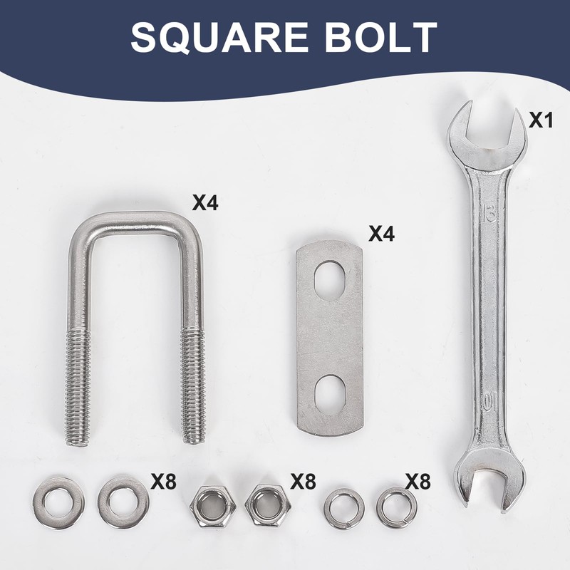 SRZTXU 4 Sets M8 Square U-Bolts,u-Bolts 1 inch Wide,304 Stainless
