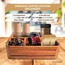 Dstuff Coffee Station Organizer for Countertop, Coffee and Tea Organizer, Coffee Bar Caddy and Holder, Acacia Wood, for Coffee Accessories, Home and Office Decor