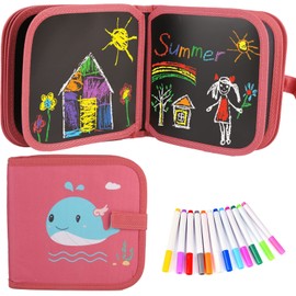 Tablero de Dibujo Portátil para Niños, Pizarrón de Dibujo Borrable de DIY con Tablero de Copia Transparente de una Página, Juguetes de Aprendizaje Temprano para Regalo, Bolígrafos de 12 Colores, Rosa