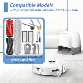 XVXUOU Replacement Accessories Compatible with Roborock Qrevo Curv 2 Flow Robot Vacuum Cleaner,1 Main Brush,1 Roller Mop Cloth, 2 HEPA Filter,2 Side Brush,3 Dust Bag,Accessories Parts Kit
