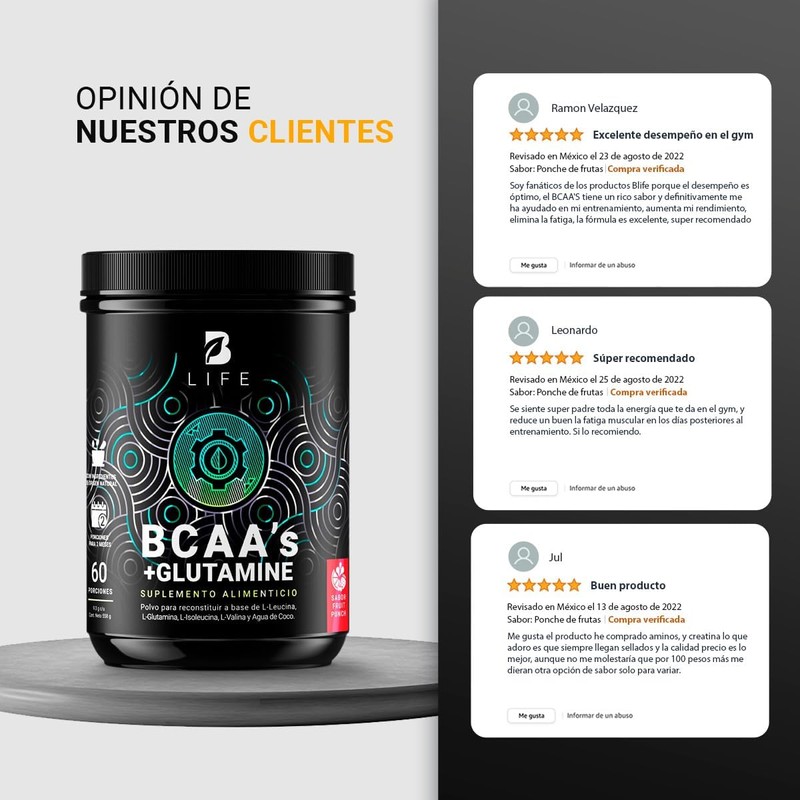 B Life BCAAs con Glutamina en Polvo 60 Porciones Sabor