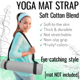 TECEUM [New 2024] Yoga Mat Strap – Black – 15+ Colors – Adjustable Mat Holder Sling for All Mats [Mat Not Included]