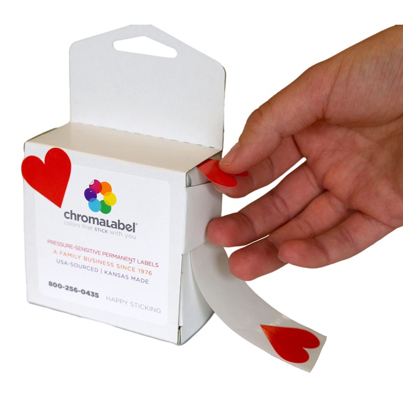 ChromaLabel 1.25 Inch Permanent Heart Stickers, 500 per Dispenser Box,