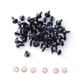 Sowaka 50 Pcs Safety Eyes with Washers Plastic Black Round Small Doll Eyes for DIY Project Puppet Teddy Bear Crochet Stuffed Animals Craft Making (10 mm)