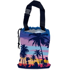 NHNXHWIA Palm Trees Car Garbage Bag,Sunset Waterproof Small Car Trash Bag Hanging Back of Seat,Drawstring Hanging Car Trash Bag with Adjustable Buckle for Car Accessories