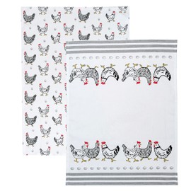 SPOTTED DOG GIFT COMPANY Tea Towels for Kitchen, Quality 100% Cotton Dish Towels for Drying Dishes, Farm Animal Chicken Themed, Gifts for Chicken Lovers (Set of 2, 70cm x 50cm)