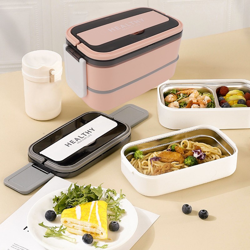Double Layer Bento Box 316 Stainless Steel Compartment Portable Lunch