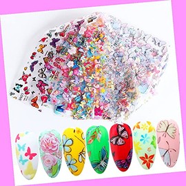 10pcs 20x4cm Laser Colored Butterfly Daisy Rose Nail Foil Transfer Sticker Xk102 for Nails Design Nail Art Stickers Decals Supplies Manicure Tips Sticker Colorful for Nail Decorations