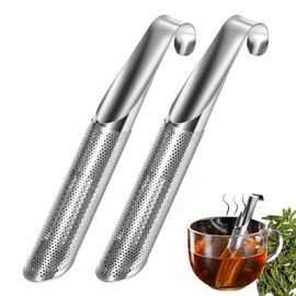 ACEBON Coladores de té para té suelto, 2 infusores de té de acero inoxidable, hojas sueltas, filtro de té de mango largo para preparar té suelto fino y especias y condimentos