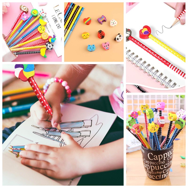 BUSHIBU Cute Pencils for Kids, Fun Pencil with Erasers Toppers,
