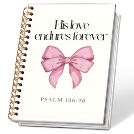 ETVISO Retro Pink Coquette Bow Christian Notebook, Psalm 136:26 Bible Journaling, Religious Prayer Journal for Woman, Church Notes Notebook, Scripture Hardcover Spiral Notebooks 5.5x8.3 Inch