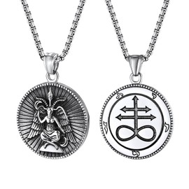 Oidea Leviathan Satanic Brimstone Cross Necklace for Men - Alchemical Symbol, Double Sided, Baphomet Satan Goat Necklace, Stainless Steel Pendant Necklace, Satan Church Jewelry Gift