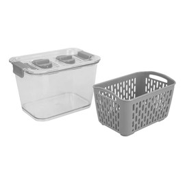 Fridge Container with Removeable Basket Fresh Fruits Vegetables Storage Box Food, Freezer safe and BPA free