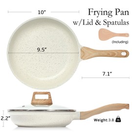 ESLITE LIFE Nonstick Ceramic Frying Pan Skillet with Lid, Non-Toxic Egg Omelette Kitchen Cooking Pans Compatible with All Stovetops (Gas, Electric & Induction), PTFE & PFOA Free (White, 9.5" w/Lid)