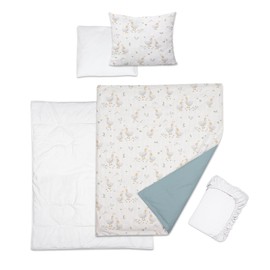 5 Piece Baby Bedding Duvet Pillow with Covers & Jersey Sheet fits 95x65cm Travel Cot (Duck)