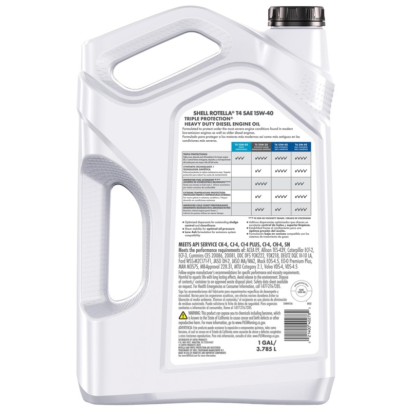 Shell Rotella T4 Triple Protection 15W-40 Motor Oil, 1 Gallon